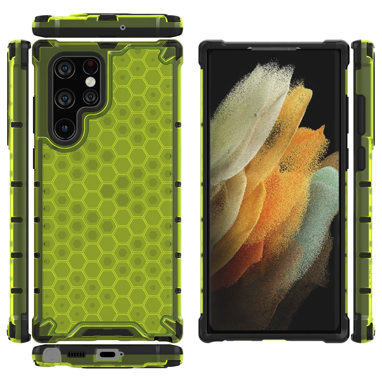 Honeycomb Pattern TPU + PC Hybrid Phone Cover Shock-proof Protective Case for Samsung Galaxy S22 Ultra 5G