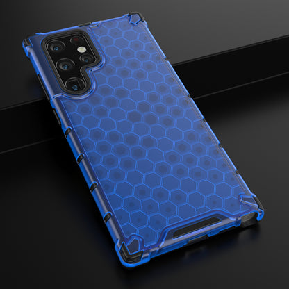 Honeycomb Pattern TPU + PC Hybrid Phone Cover Shock-proof Protective Case for Samsung Galaxy S22 Ultra 5G