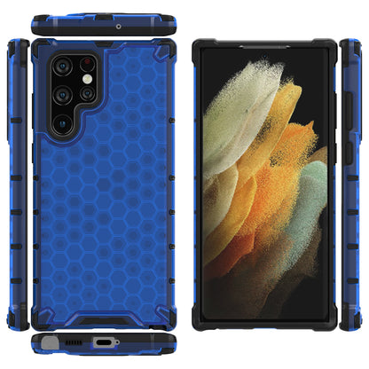 Honeycomb Pattern TPU + PC Hybrid Phone Cover Shock-proof Protective Case for Samsung Galaxy S22 Ultra 5G