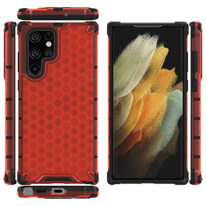 Honeycomb Pattern TPU + PC Hybrid Phone Cover Shock-proof Protective Case for Samsung Galaxy S22 Ultra 5G