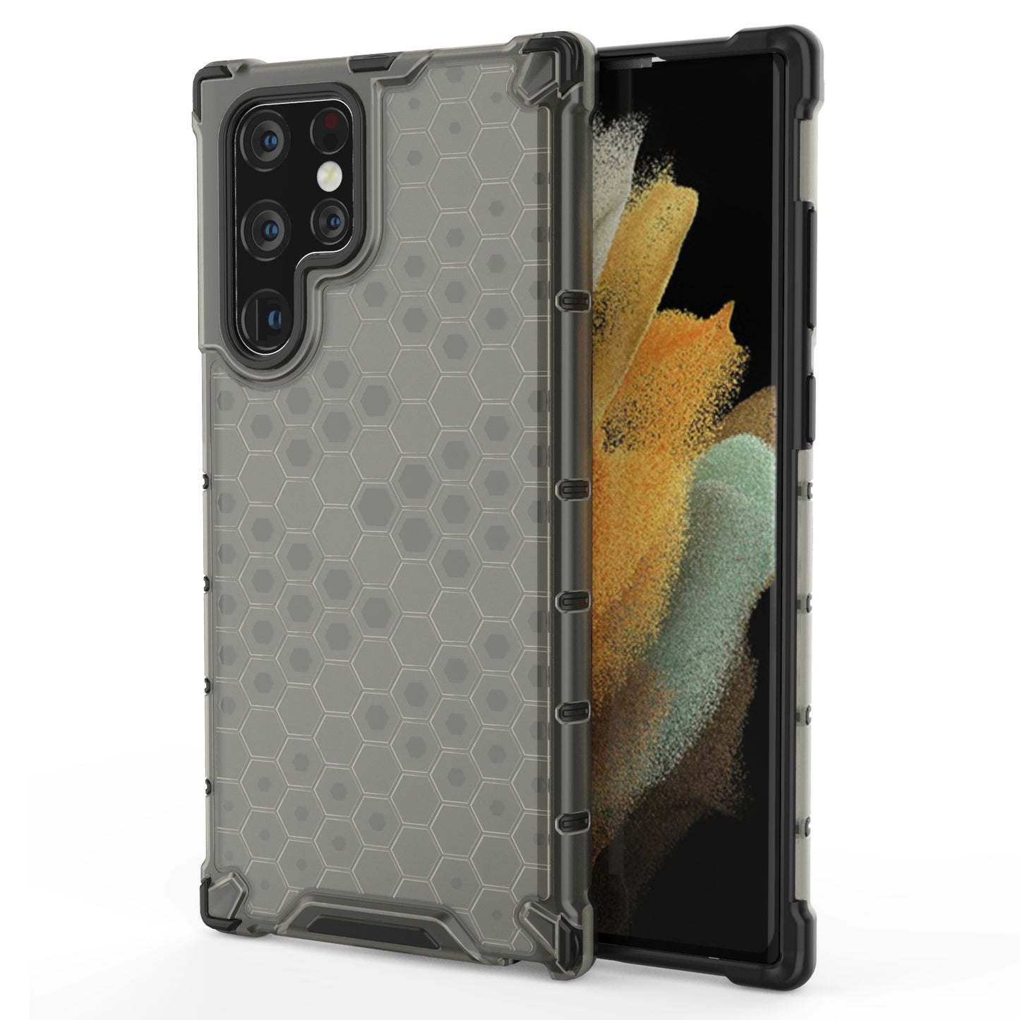 Honeycomb Pattern TPU + PC Hybrid Phone Cover Shock-proof Protective Case for Samsung Galaxy S22 Ultra 5G