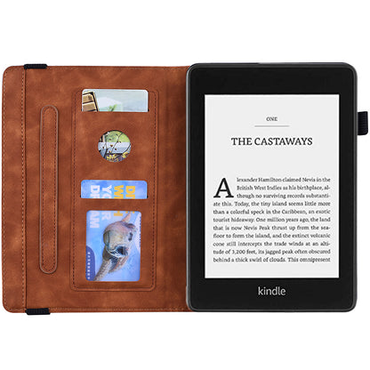 Flower Pattern Imprinting Flip Cover Stand Design Leather Tablet Case with Card Slots and Elastic Pen Holder Loop for Amazon Kindle Paperwhite 5 (2021)