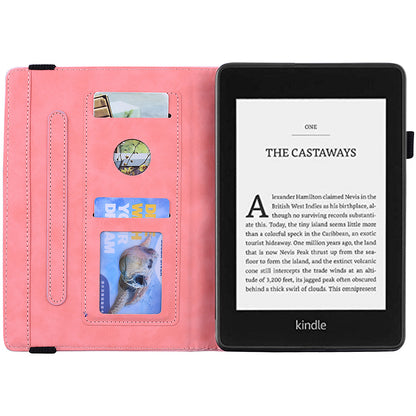 Flower Pattern Imprinting Flip Cover Stand Design Leather Tablet Case with Card Slots and Elastic Pen Holder Loop for Amazon Kindle Paperwhite 5 (2021)