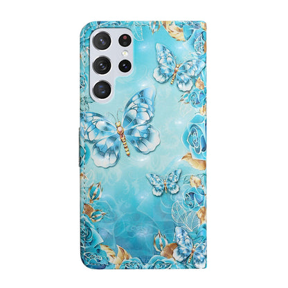 Pattern Printing Light Spot Decor Leather Cover Stand Wallet Protective Phone Case for Samsung Galaxy S22 Ultra 5G