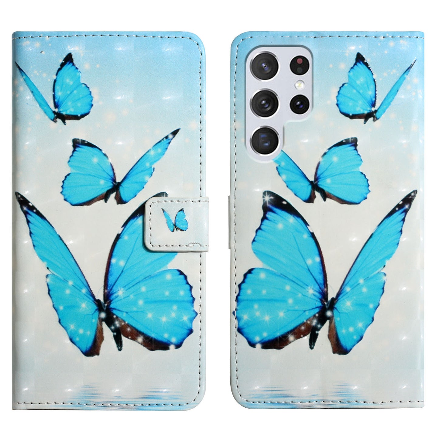 Pattern Printing Light Spot Decor Leather Cover Stand Wallet Protective Phone Case for Samsung Galaxy S22 Ultra 5G