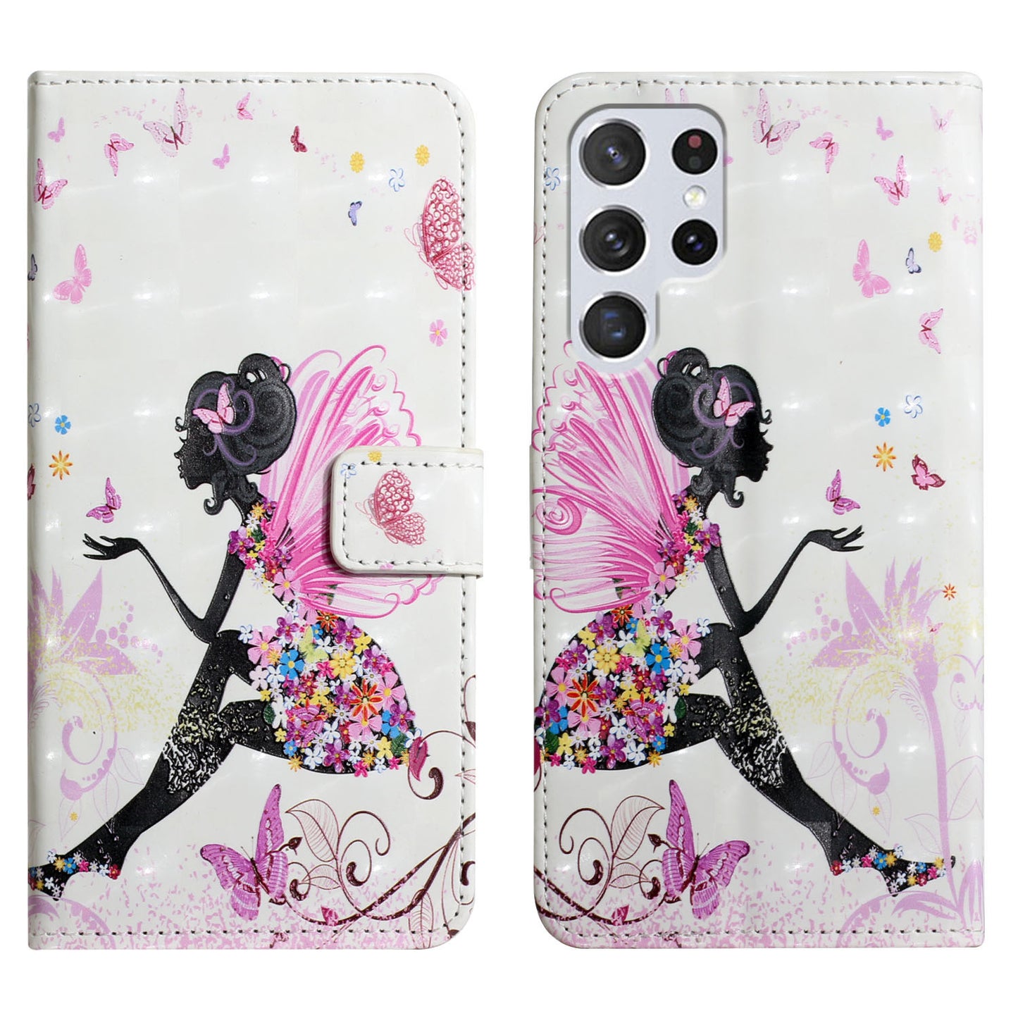 Pattern Printing Light Spot Decor Leather Cover Stand Wallet Protective Phone Case for Samsung Galaxy S22 Ultra 5G