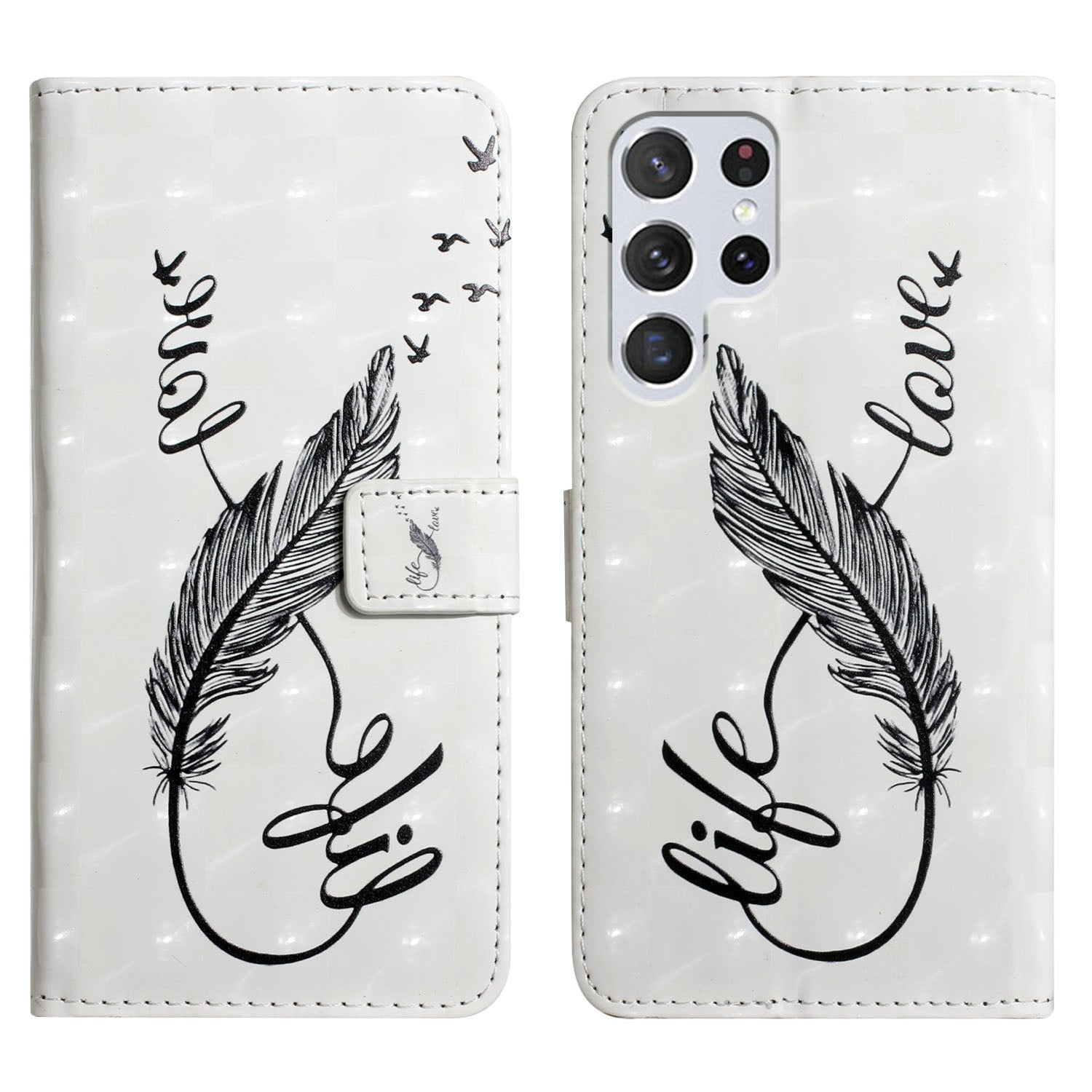 Pattern Printing Light Spot Decor Leather Cover Stand Wallet Protective Phone Case for Samsung Galaxy S22 Ultra 5G