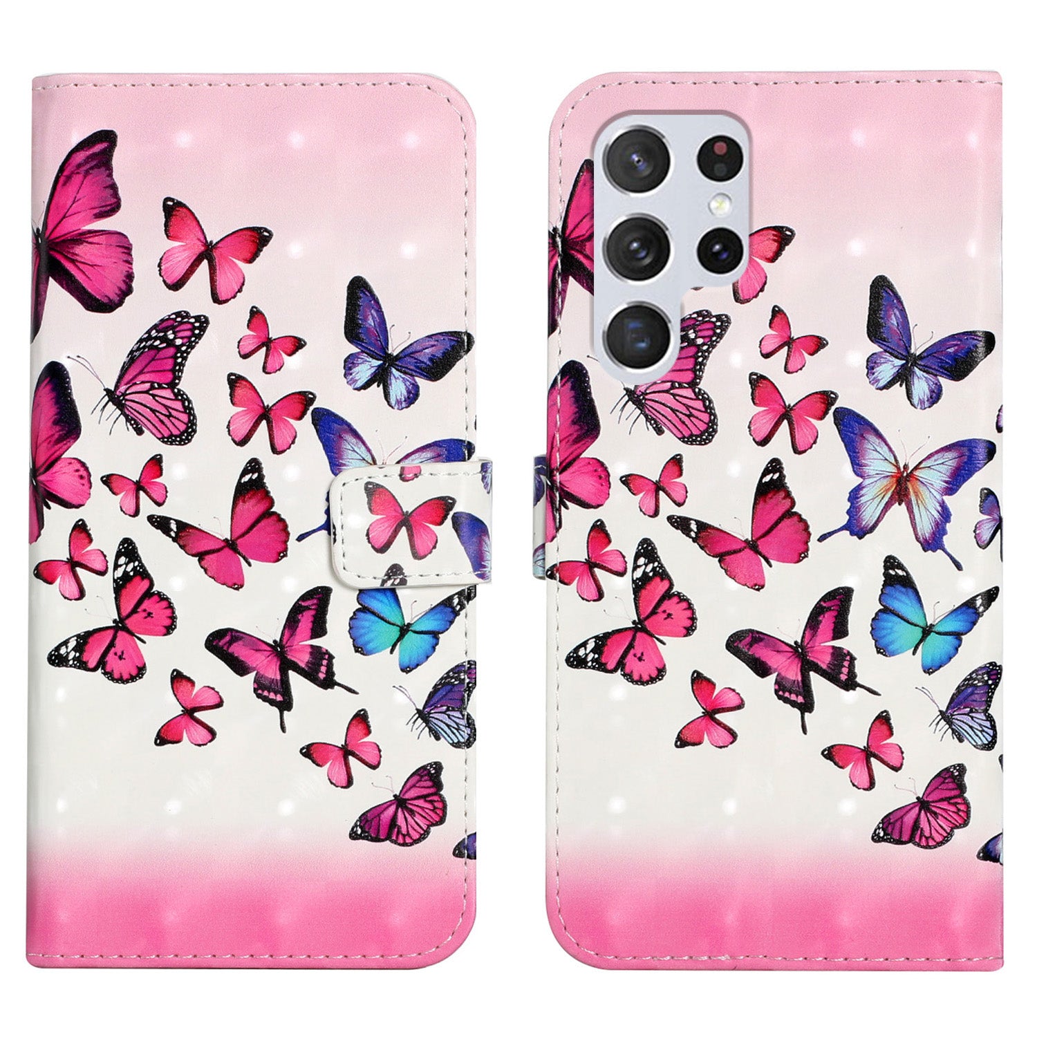 Pattern Printing Light Spot Decor Leather Cover Stand Wallet Protective Phone Case for Samsung Galaxy S22 Ultra 5G