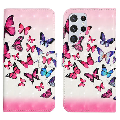 Pattern Printing Light Spot Decor Leather Cover Stand Wallet Protective Phone Case for Samsung Galaxy S22 Ultra 5G