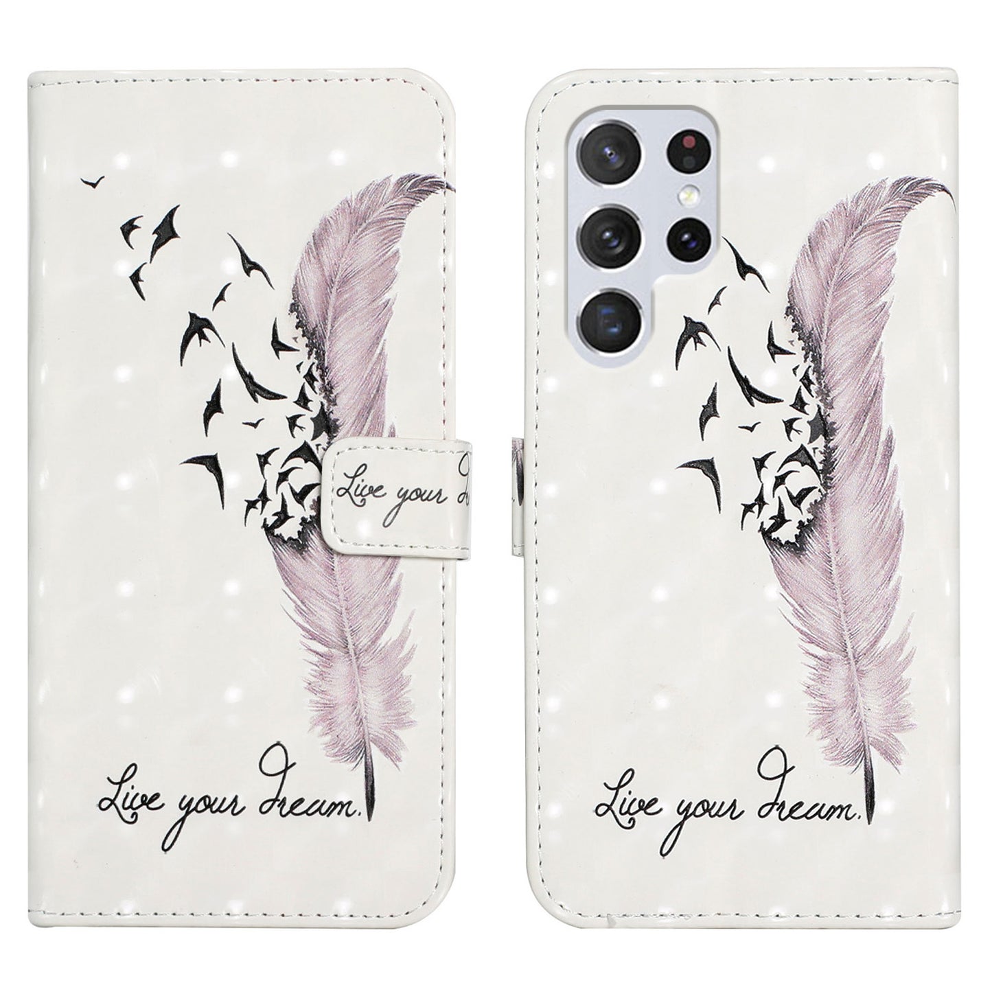 Pattern Printing Light Spot Decor Leather Cover Stand Wallet Protective Phone Case for Samsung Galaxy S22 Ultra 5G