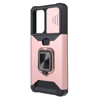 For Samsung Galaxy A33 5G Camera Slider PC + TPU Phone Case Shockproof Card Slot + Kickstand Design Mobile Phone Cover