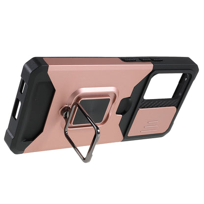 For Samsung Galaxy A33 5G Camera Slider PC + TPU Phone Case Shockproof Card Slot + Kickstand Design Mobile Phone Cover