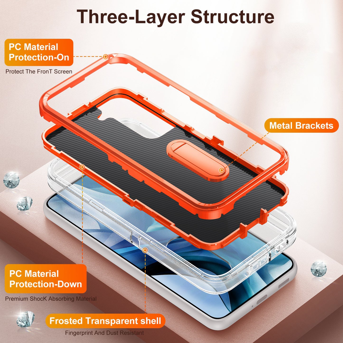 Defender Series Metal Kickstand Phone Case for Samsung Galaxy S22 5G, Drop-resistant PC + TPU Hybrid Cover