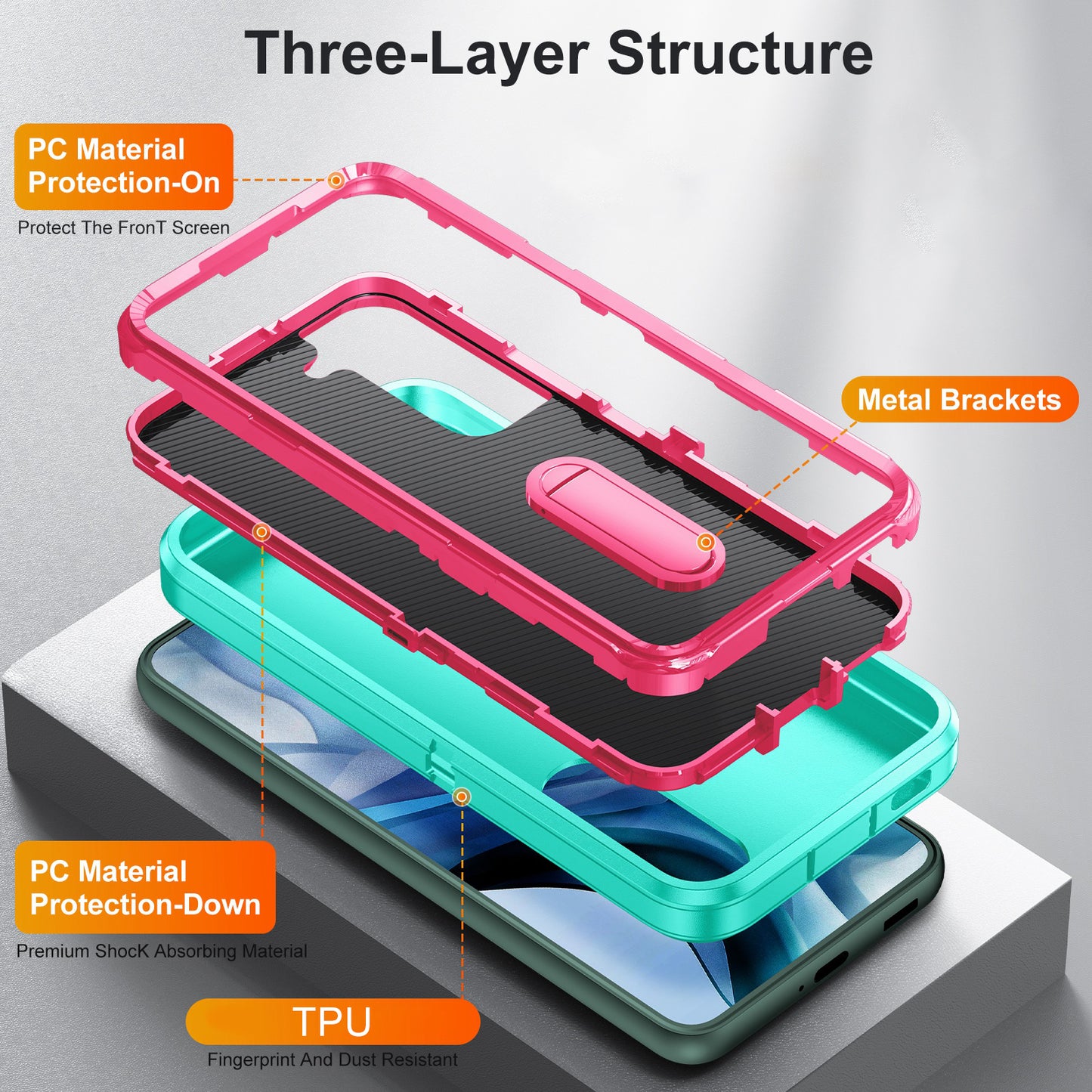 Defender Series Metal Kickstand Phone Case for Samsung Galaxy S22 5G, Drop-resistant PC + TPU Hybrid Cover