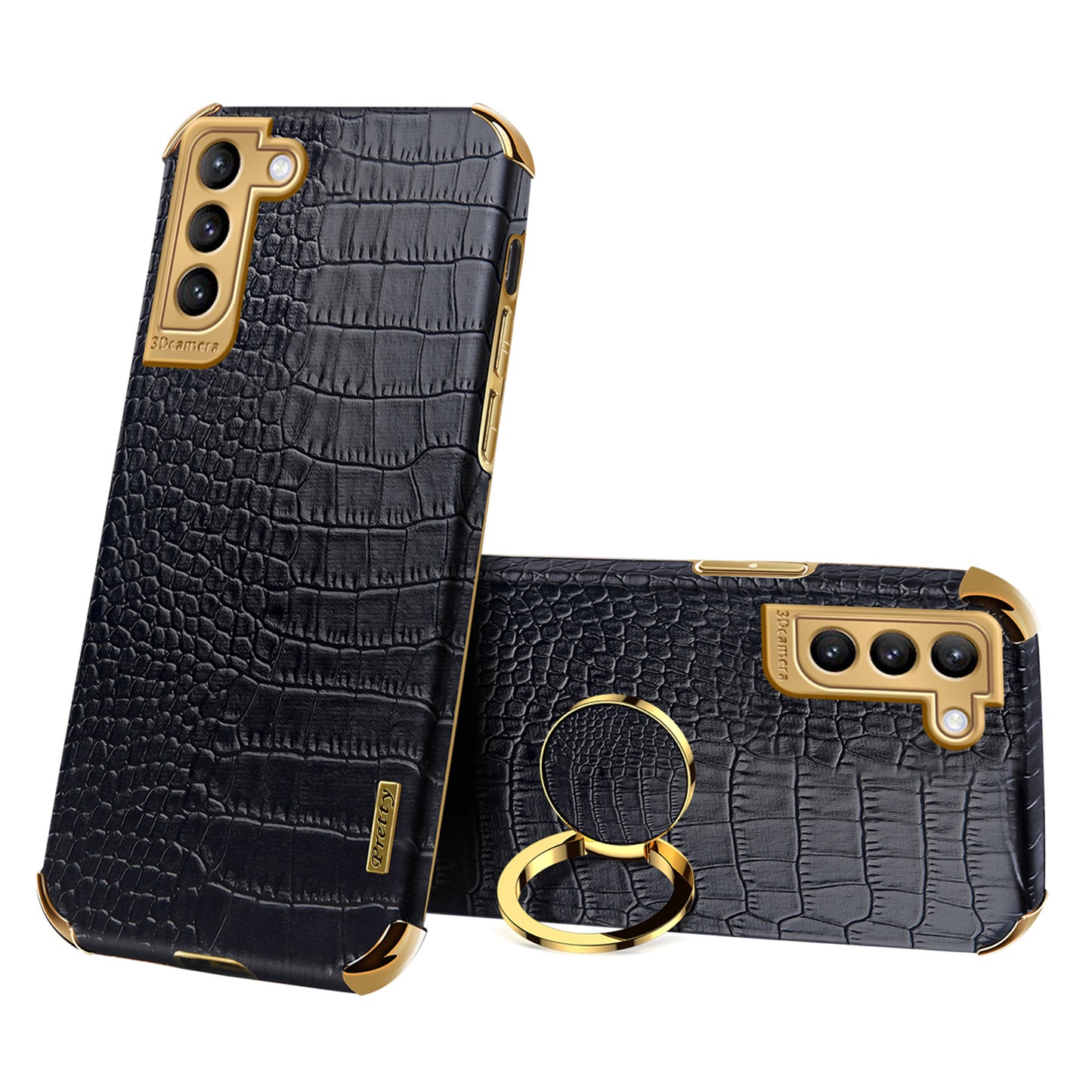 For Samsung Galaxy S21 FE 5G Crocodile Texture 6D Electroplated Kickstand Phone Case PU Leather Coated TPU Cover