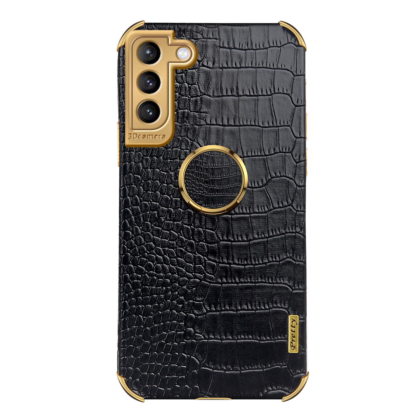 For Samsung Galaxy S21 FE 5G Crocodile Texture 6D Electroplated Kickstand Phone Case PU Leather Coated TPU Cover