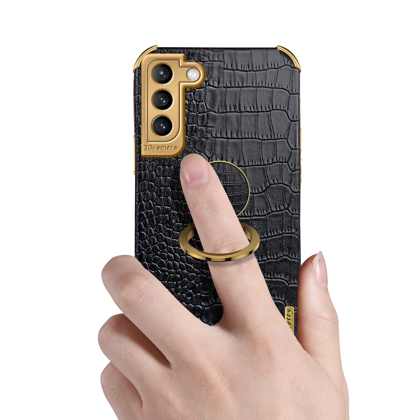 For Samsung Galaxy S21 FE 5G Crocodile Texture 6D Electroplated Kickstand Phone Case PU Leather Coated TPU Cover