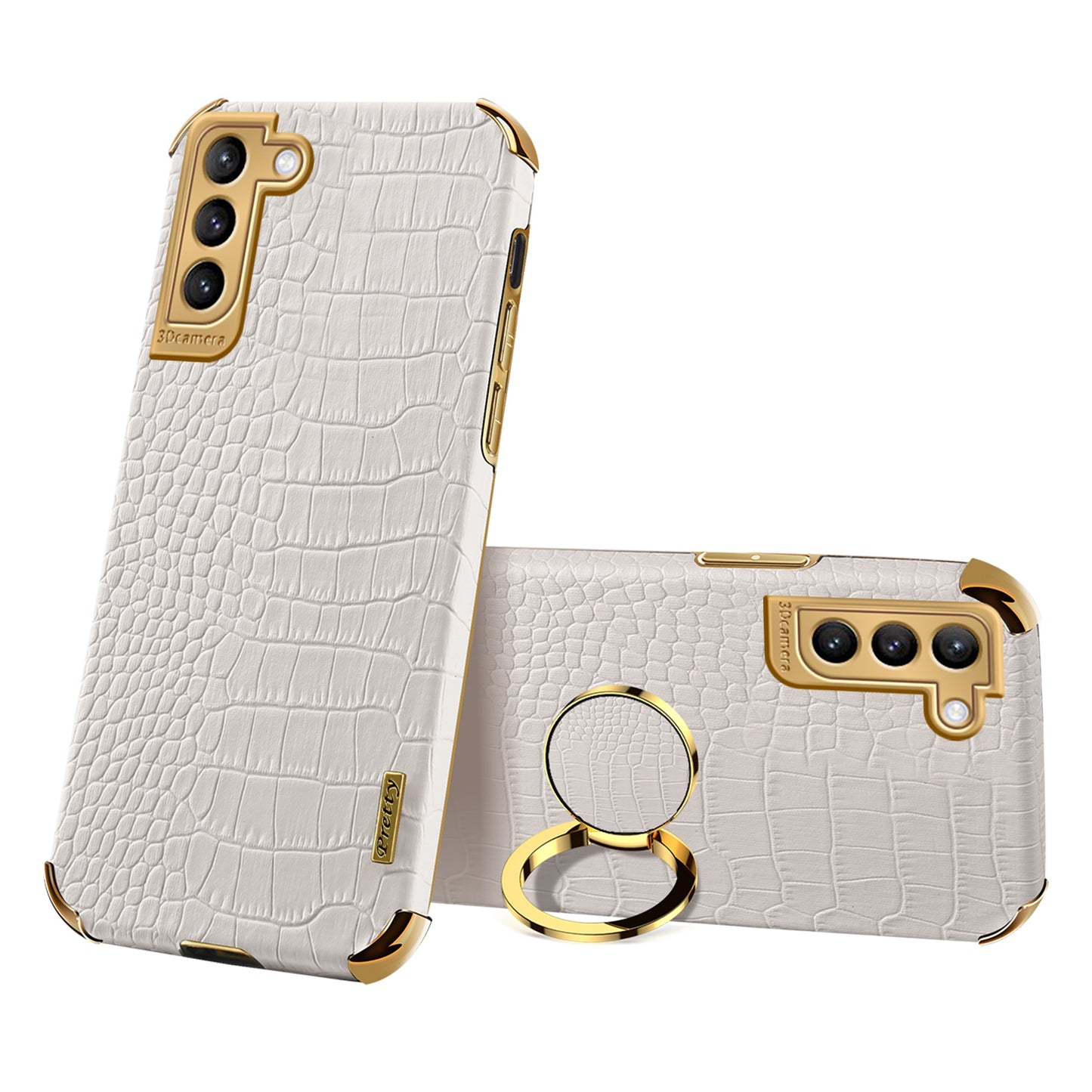 For Samsung Galaxy S21 FE 5G Crocodile Texture 6D Electroplated Kickstand Phone Case PU Leather Coated TPU Cover