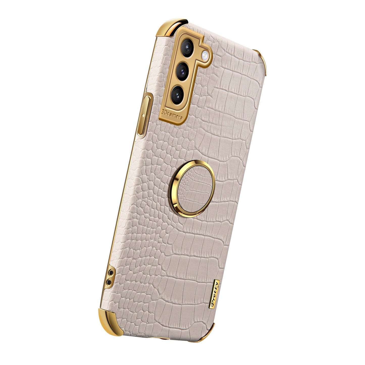 For Samsung Galaxy S21 FE 5G Crocodile Texture 6D Electroplated Kickstand Phone Case PU Leather Coated TPU Cover