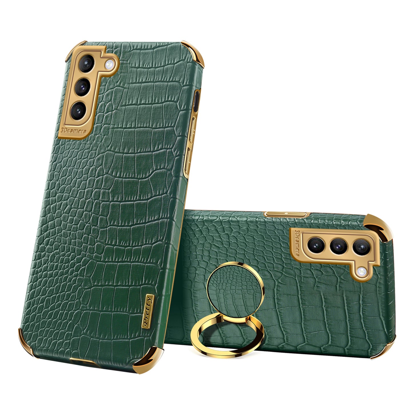 For Samsung Galaxy S21 FE 5G Crocodile Texture 6D Electroplated Kickstand Phone Case PU Leather Coated TPU Cover