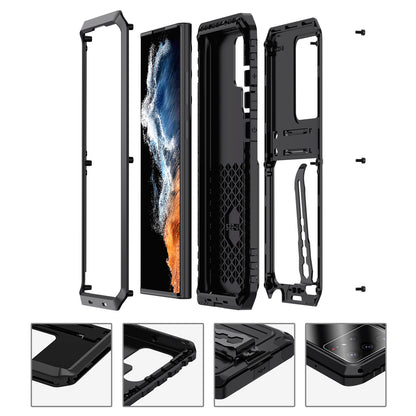 For Samsung Galaxy S22 Ultra 5G Anti-Fall Anti-dust Waterproof Full Protection Case TPU+Metal Cover Shell with Kickstand and Strap