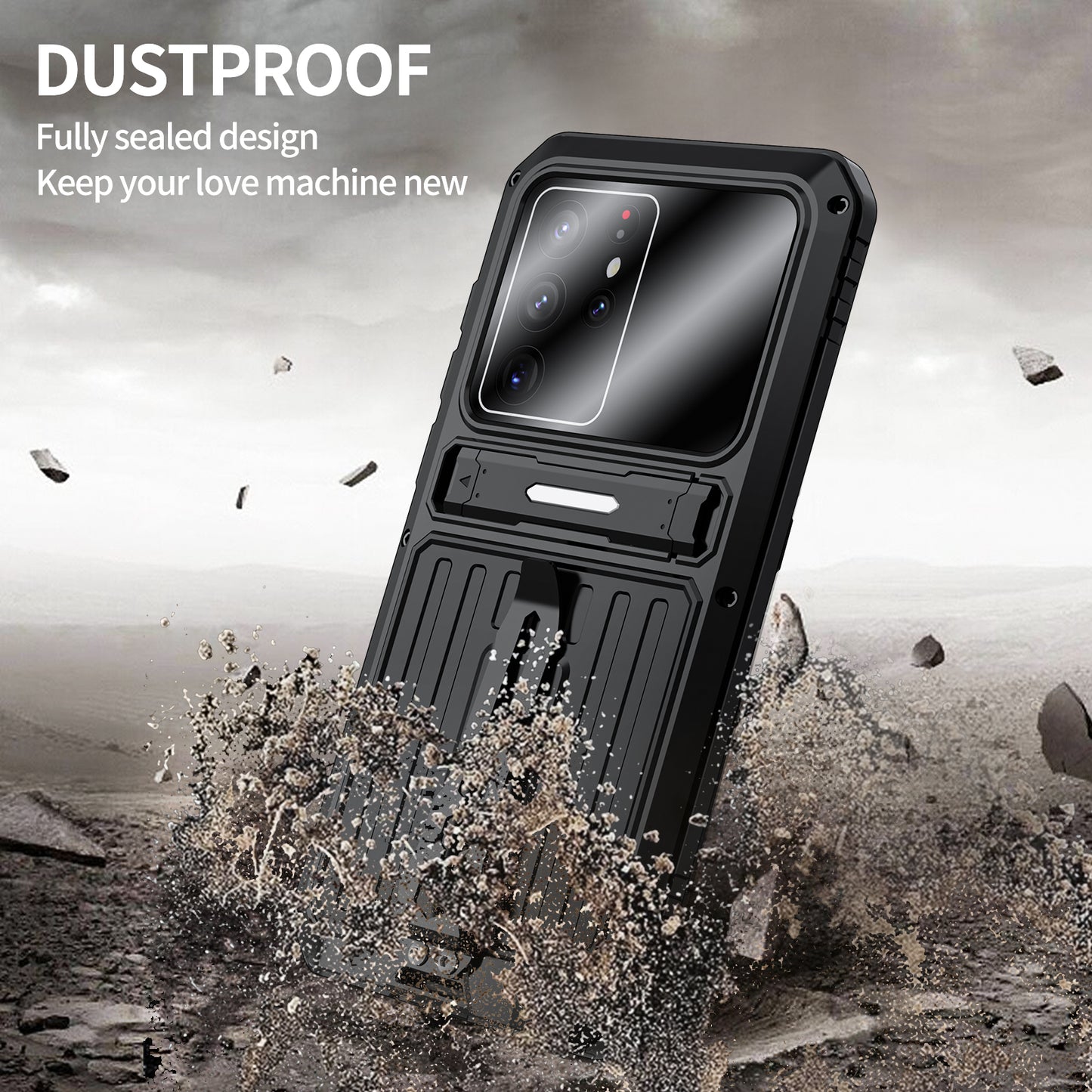 For Samsung Galaxy S22 Ultra 5G Anti-Fall Anti-dust Waterproof Full Protection Case TPU+Metal Cover Shell with Kickstand and Strap