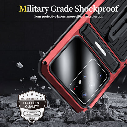 For Samsung Galaxy S22 Ultra 5G Anti-Fall Anti-dust Waterproof Full Protection Case TPU+Metal Cover Shell with Kickstand and Strap