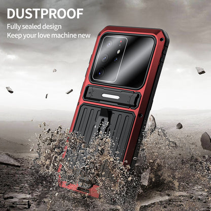 For Samsung Galaxy S22 Ultra 5G Anti-Fall Anti-dust Waterproof Full Protection Case TPU+Metal Cover Shell with Kickstand and Strap