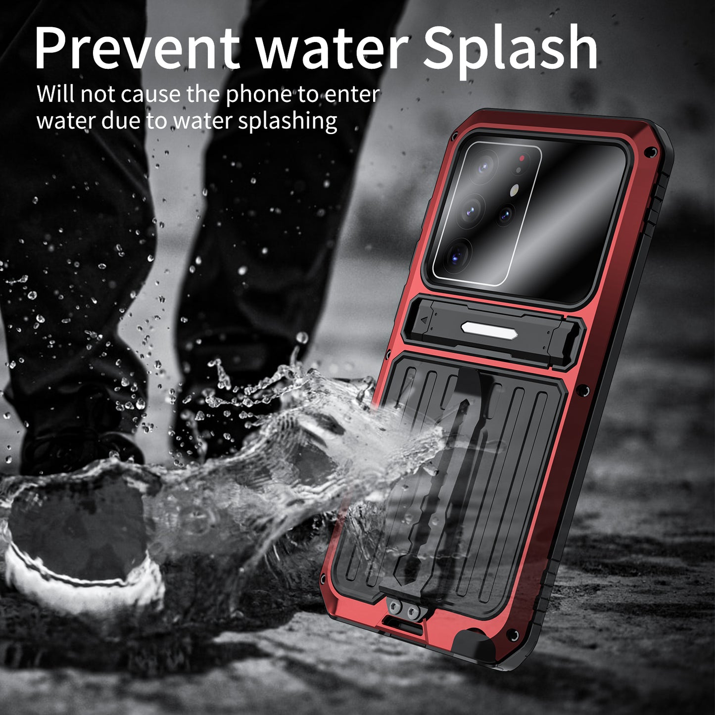 For Samsung Galaxy S22 Ultra 5G Anti-Fall Anti-dust Waterproof Full Protection Case TPU+Metal Cover Shell with Kickstand and Strap