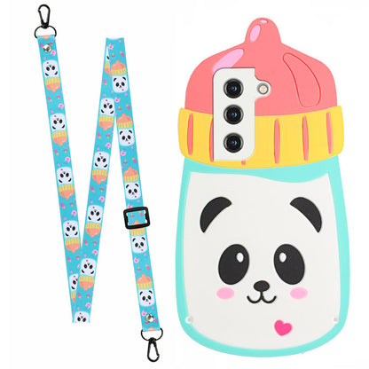 For Samsung Galaxy S22 5G 3D Cartoon Design Shoulder Strap Phone Case Silicone + TPU Hybrid Cover Shell