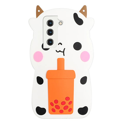 For Samsung Galaxy S22 5G 3D Cartoon Design Shoulder Strap Phone Case Silicone + TPU Hybrid Cover Shell