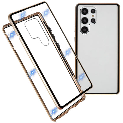 For Samsung Galaxy S22 Ultra 5G 360-Degree Protection Phone Case Double-Sided Tempered Glass + Magnetic Metal Frame Case with Lock