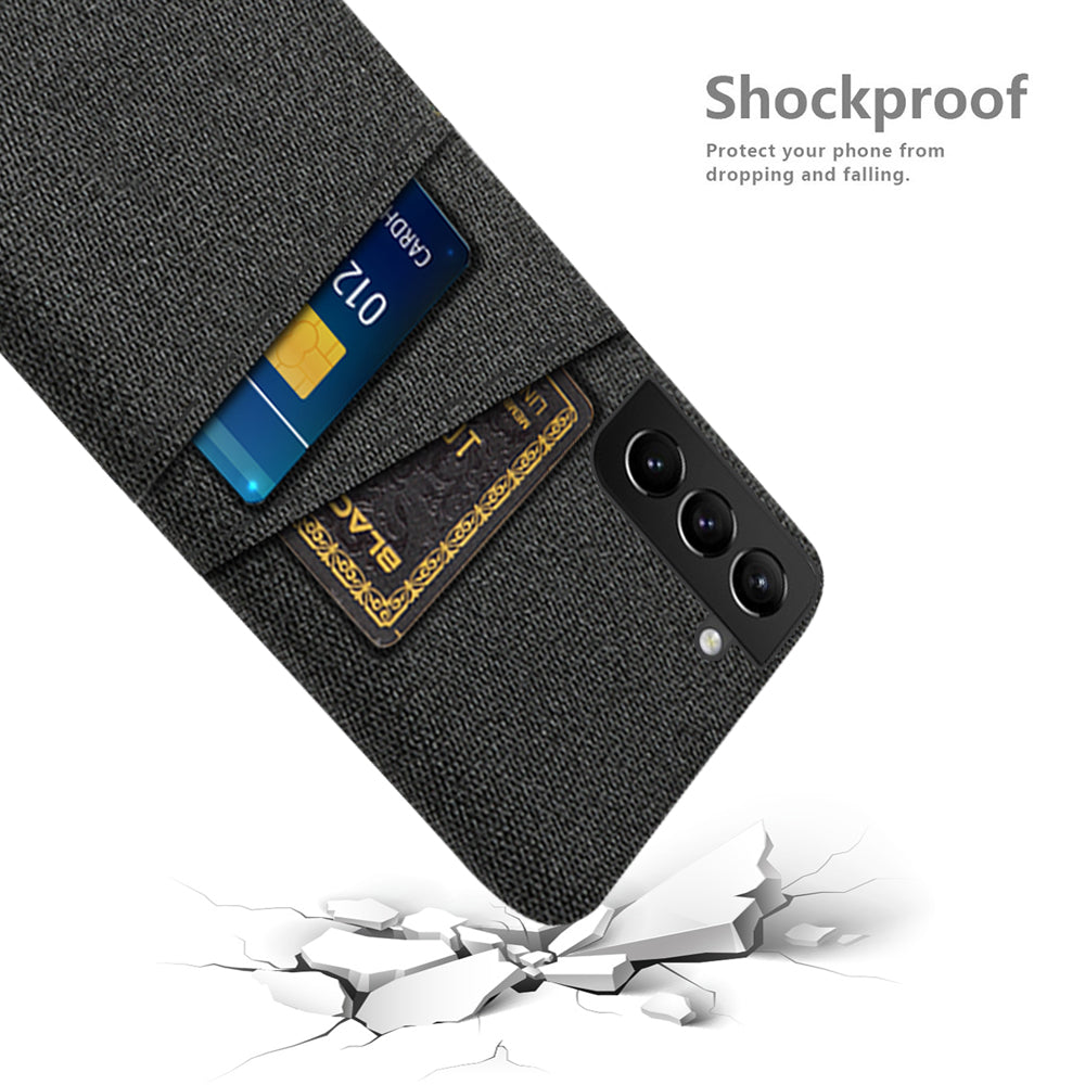 For Samsung Galaxy S22 5G Smartphone Case Cloth Texture Multifunction Dual Card Slots Cloth + PC Phone Back Cover