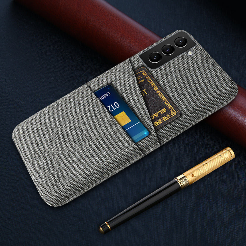 For Samsung Galaxy S22 5G Smartphone Case Cloth Texture Multifunction Dual Card Slots Cloth + PC Phone Back Cover