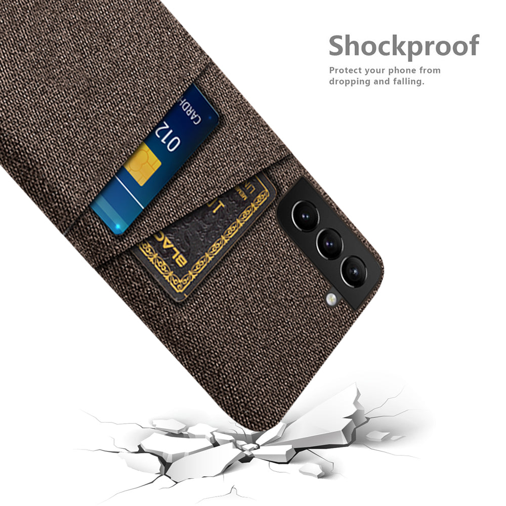 For Samsung Galaxy S22 5G Smartphone Case Cloth Texture Multifunction Dual Card Slots Cloth + PC Phone Back Cover