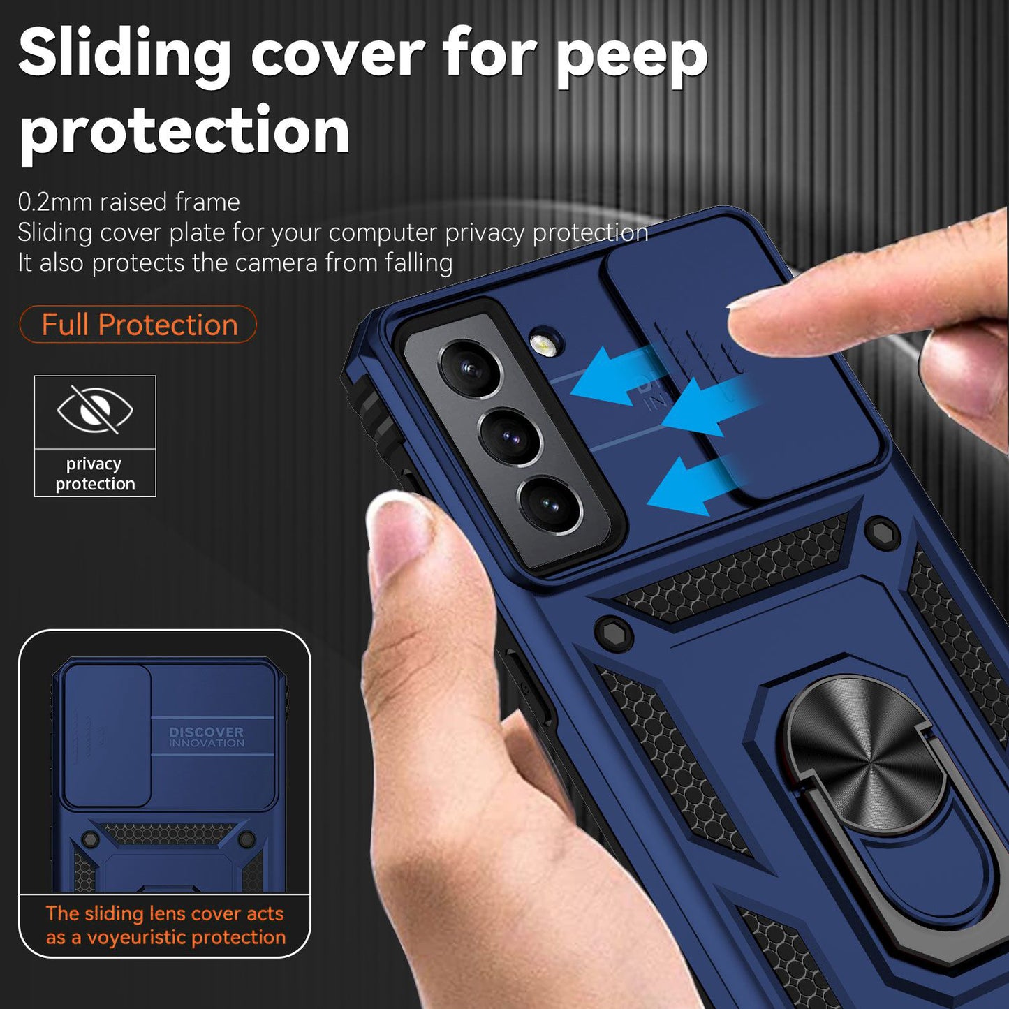 For Samsung Galaxy S21 FE 5G Ring Kickstand PC + TPU Hybrid Cover Slide Camera Protection Phone Case