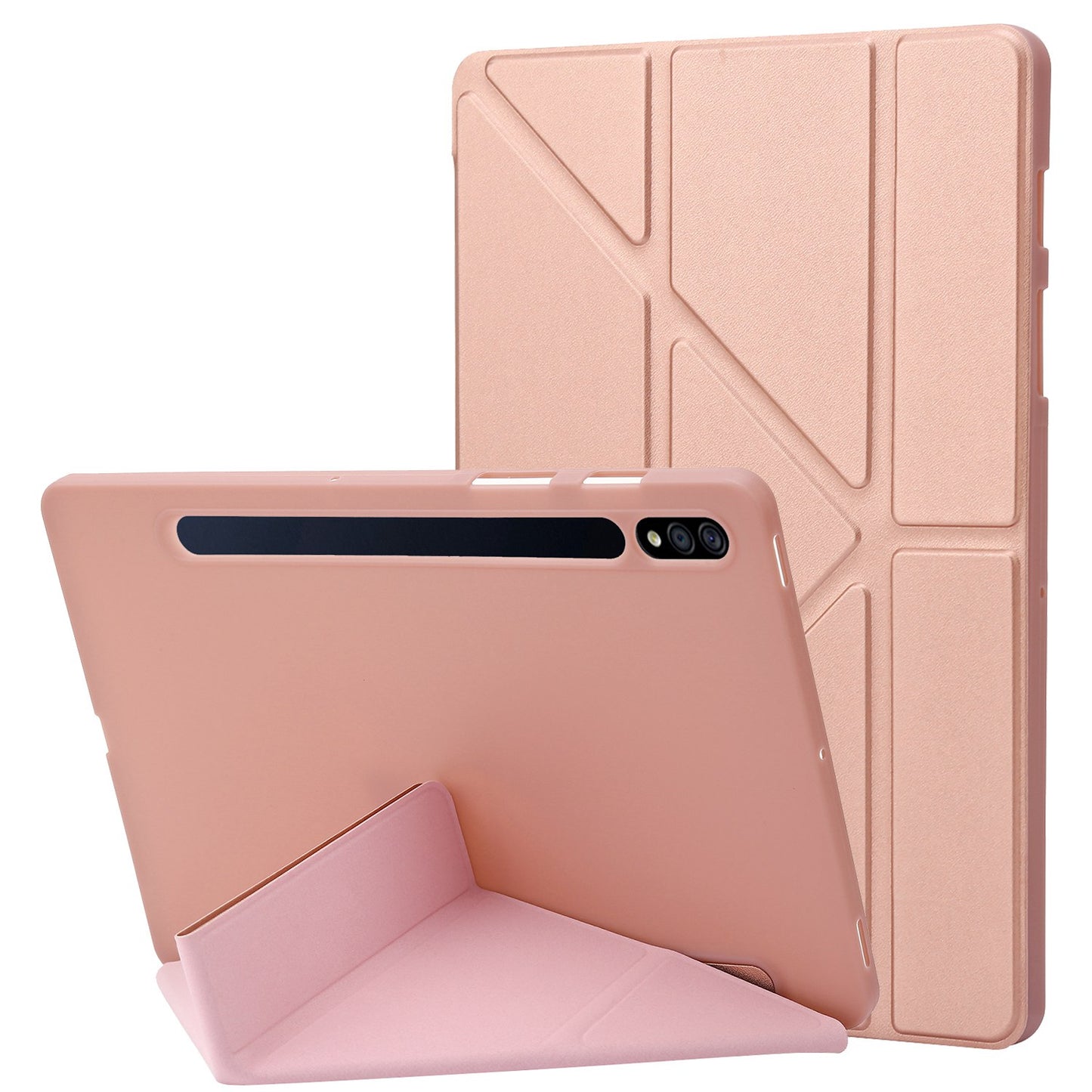 For Samsung Galaxy Tab S8 V-fold Stand Silicone + Leather Tablet Case Auto Wake/Sleep Function Cover