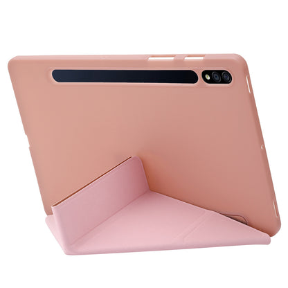 For Samsung Galaxy Tab S8 V-fold Stand Silicone + Leather Tablet Case Auto Wake/Sleep Function Cover