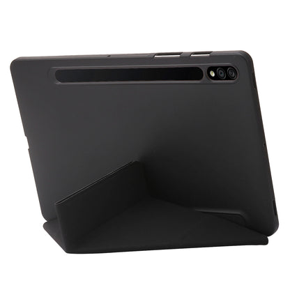 For Samsung Galaxy Tab S8 V-fold Stand Silicone + Leather Tablet Case Auto Wake/Sleep Function Cover