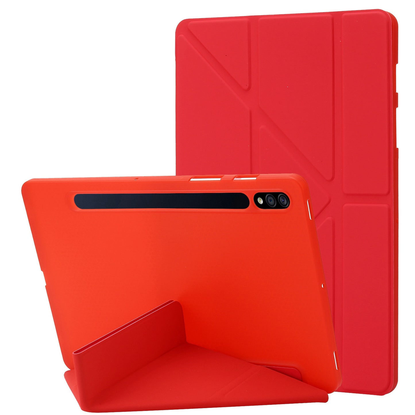 For Samsung Galaxy Tab S8 V-fold Stand Silicone + Leather Tablet Case Auto Wake/Sleep Function Cover