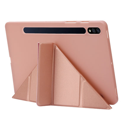 For Samsung Galaxy Tab S8 V-fold Stand Silicone + Leather Tablet Case Auto Wake/Sleep Function Cover