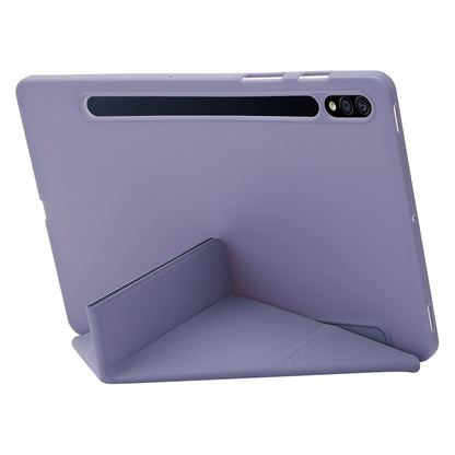 For Samsung Galaxy Tab S8 V-fold Stand Silicone + Leather Tablet Case Auto Wake/Sleep Function Cover