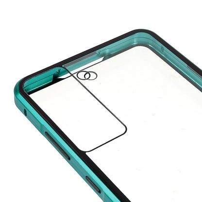 For Samsung Galaxy S21 FE 5G Metal Bumper + Double-sided Tempered Glass Shell 360 Degree Full Body Protection Magnetic Phone Case