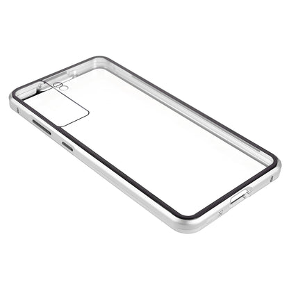 For Samsung Galaxy S21 FE 5G Metal Bumper + Double-sided Tempered Glass Shell 360 Degree Full Body Protection Magnetic Phone Case