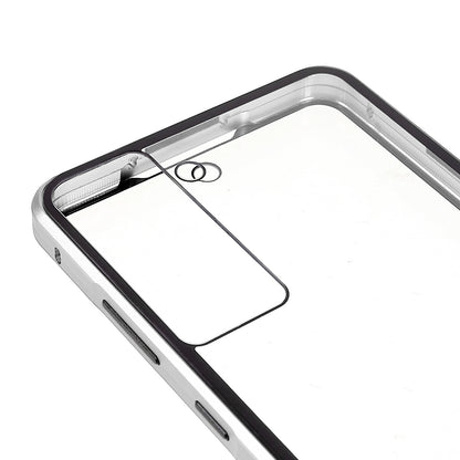 For Samsung Galaxy S21 FE 5G Metal Bumper + Double-sided Tempered Glass Shell 360 Degree Full Body Protection Magnetic Phone Case