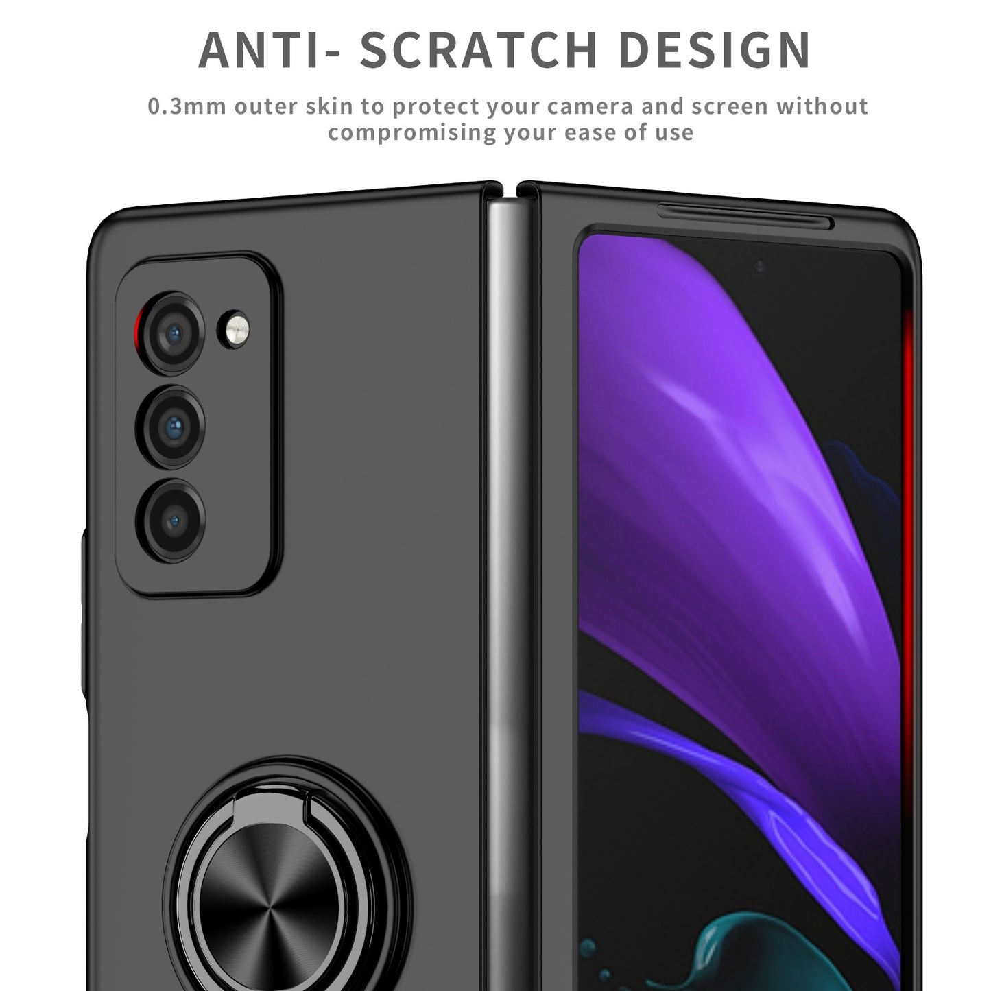 For Samsung Galaxy Z Fold2 5G Anti-scratch Hard PC Rotating Metal Ring Kickstand Phone Case Folding Shockproof Cover