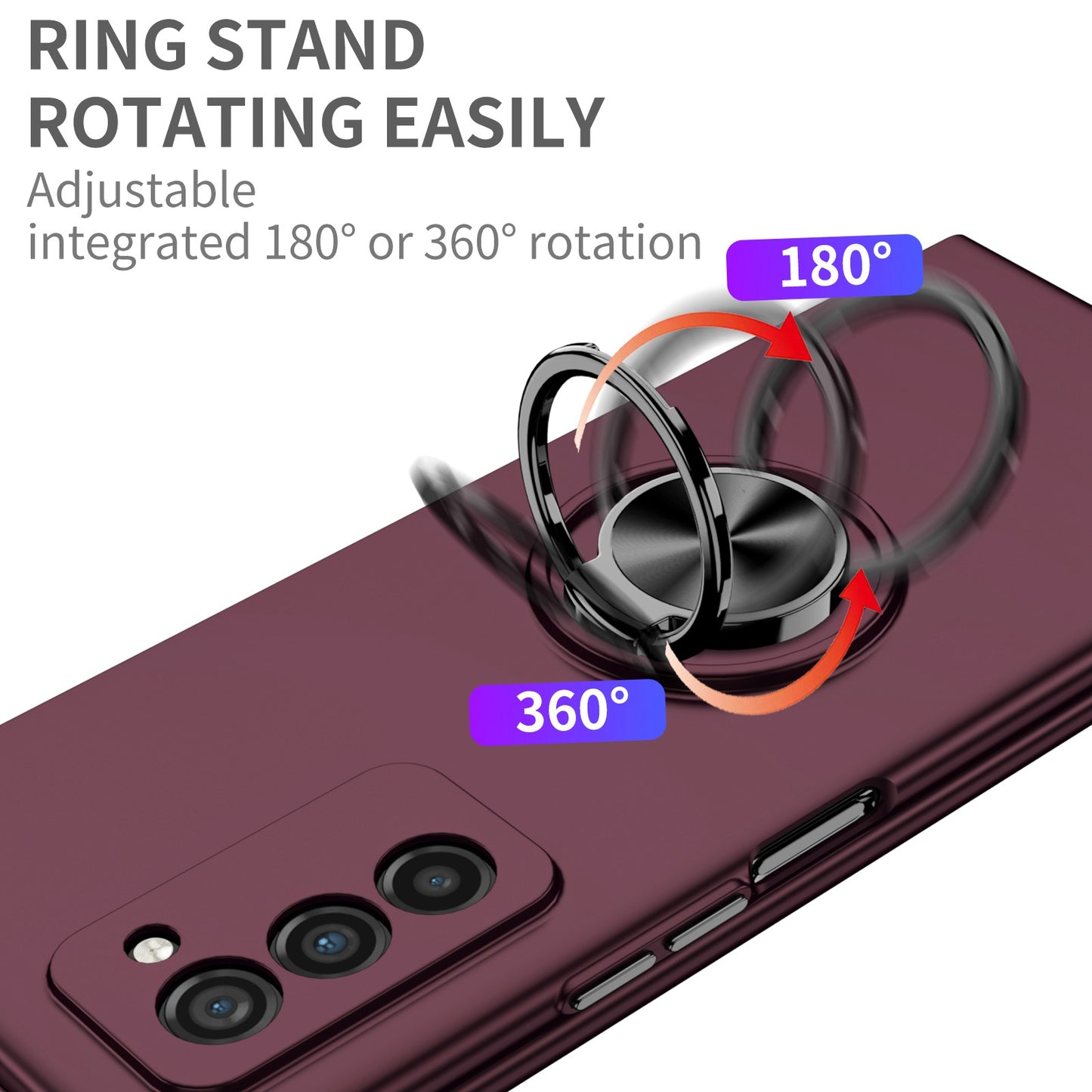 For Samsung Galaxy Z Fold2 5G Anti-scratch Hard PC Rotating Metal Ring Kickstand Phone Case Folding Shockproof Cover