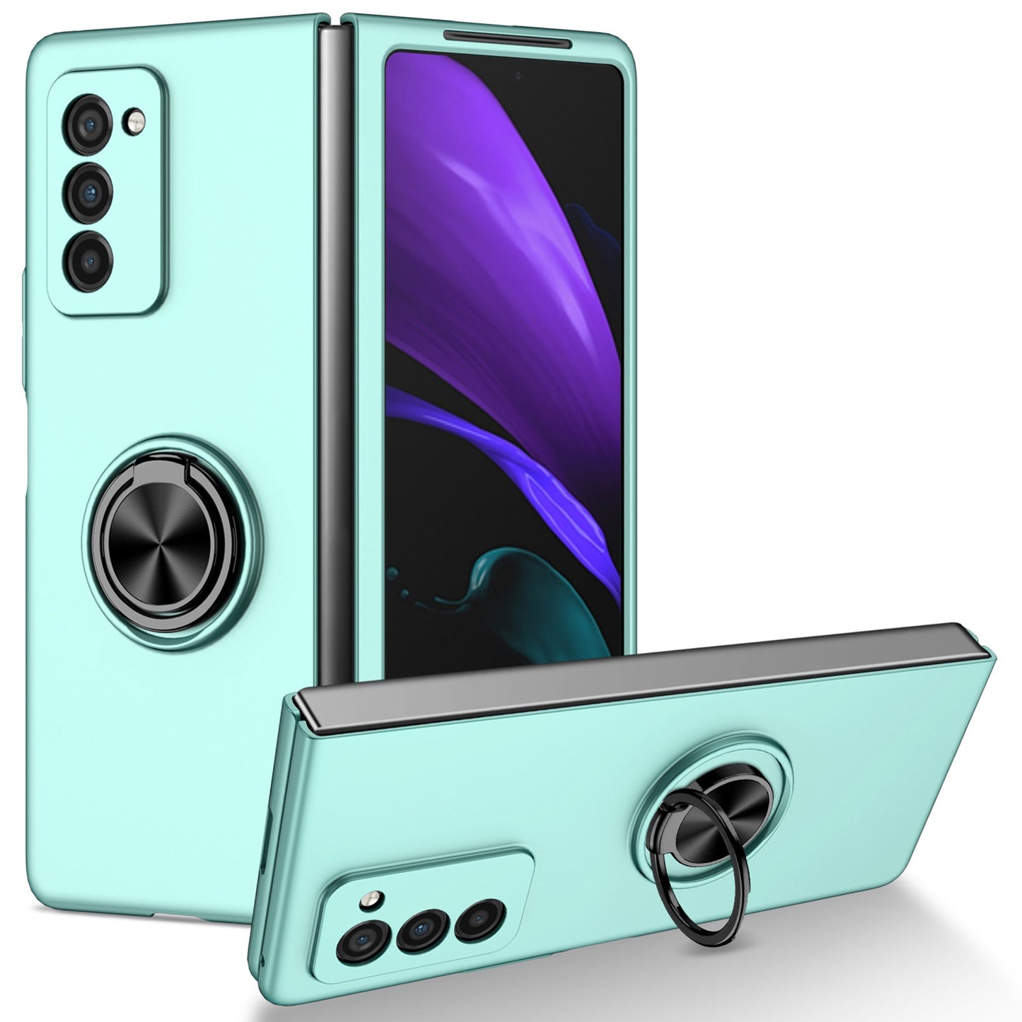 For Samsung Galaxy Z Fold2 5G Anti-scratch Hard PC Rotating Metal Ring Kickstand Phone Case Folding Shockproof Cover