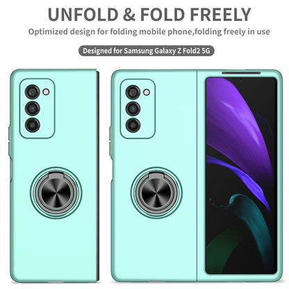 For Samsung Galaxy Z Fold2 5G Anti-scratch Hard PC Rotating Metal Ring Kickstand Phone Case Folding Shockproof Cover