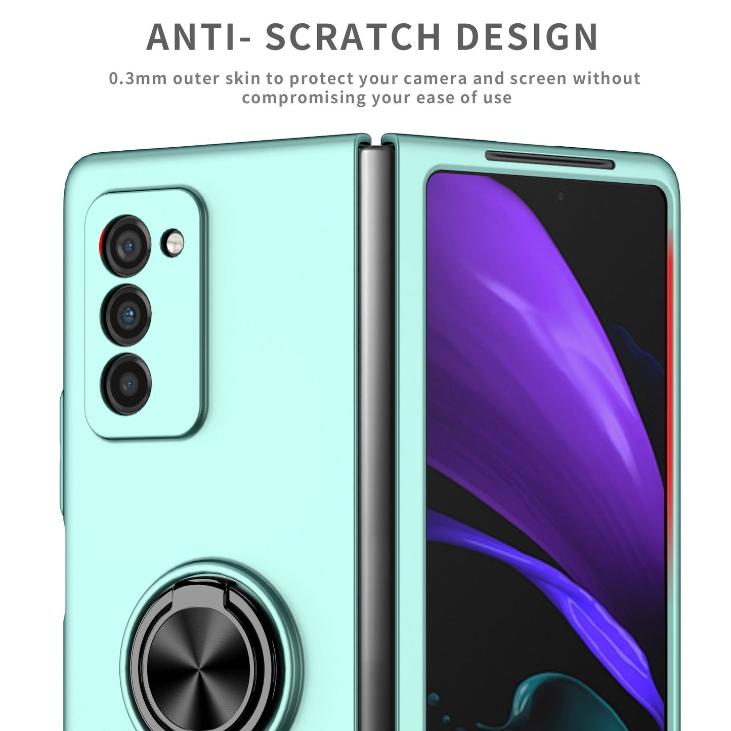 For Samsung Galaxy Z Fold2 5G Anti-scratch Hard PC Rotating Metal Ring Kickstand Phone Case Folding Shockproof Cover